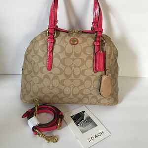 COACH Peyton Pink Khak SIGNATURE SATCHEL Crossbody